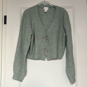 H&M jeweled bow button cropped cardigan